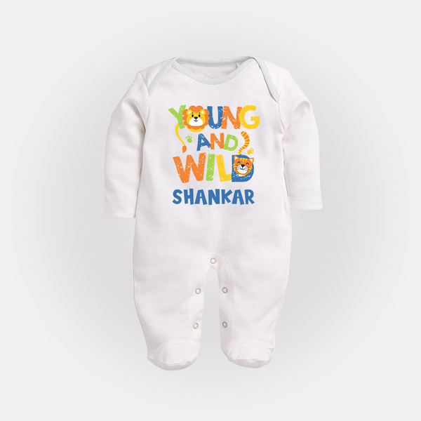 Young and Wild Sleep Suit/Full Sleeve Body Suit | Personalized Baby Sleep Suit/Full Sleeve Body Suit for Adventurous Kids - WHITE - New Born (Chest 7.5")