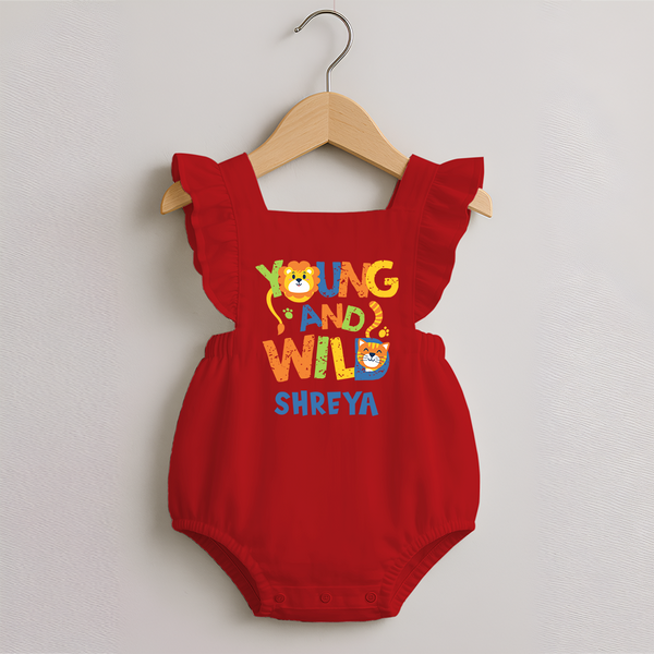 Young and Wild Romper Frock | Personalized Baby Romper Frock for Adventurous Kids - RED - 0 - 3 Months Old (Chest 19")