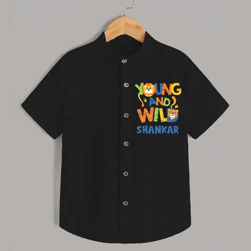 Young and Wild Shirt | Personalized Baby Shirt for Adventurous Kids - BLACK - 0 - 6 Months Old (Chest 23")