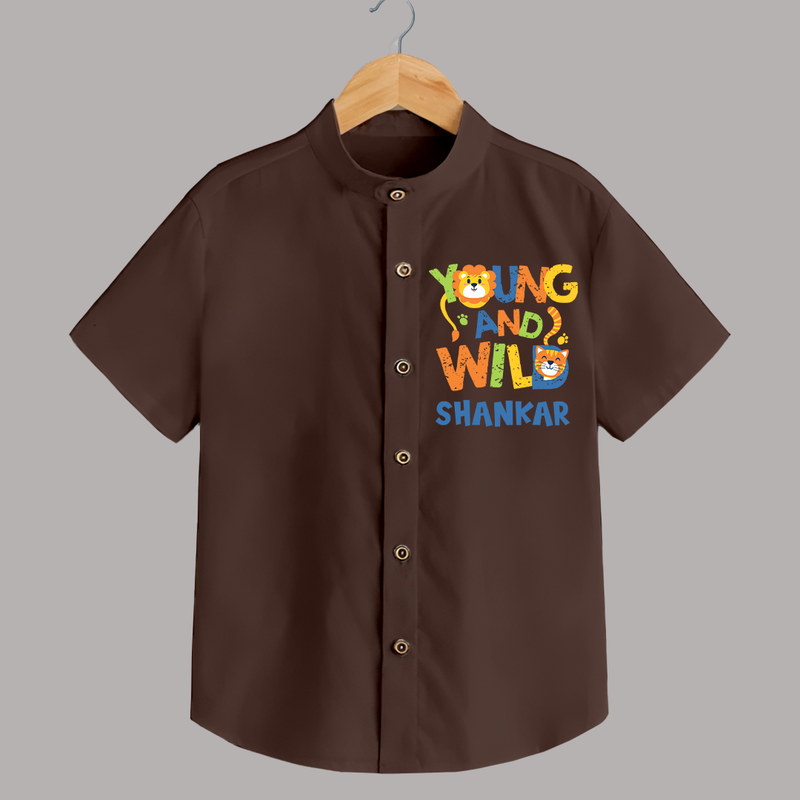Young and Wild Shirt | Personalized Baby Shirt for Adventurous Kids - CHOCOLATE BROWN - 0 - 6 Months Old (Chest 23")