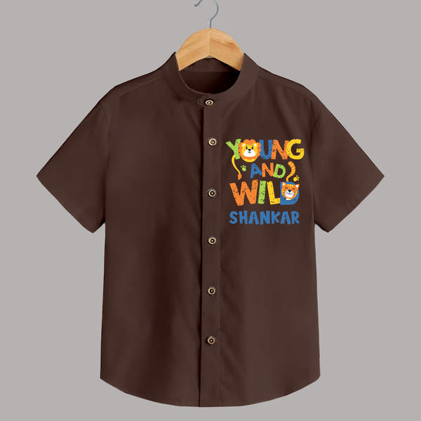 Young and Wild Shirt | Personalized Baby Shirt for Adventurous Kids - CHOCOLATE BROWN - 0 - 6 Months Old (Chest 23")