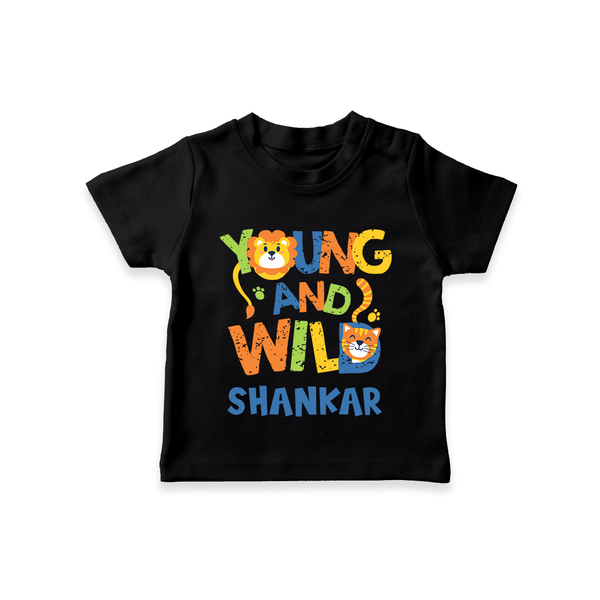 Young and Wild T-shirt | Personalized Baby T-shirt for Adventurous Kids - BLACK - 0-5 Months Old (Chest 17")