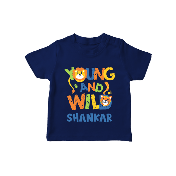Young and Wild T-shirt | Personalized Baby T-shirt for Adventurous Kids - NAVY BLUE - 0-5 Months Old (Chest 17")