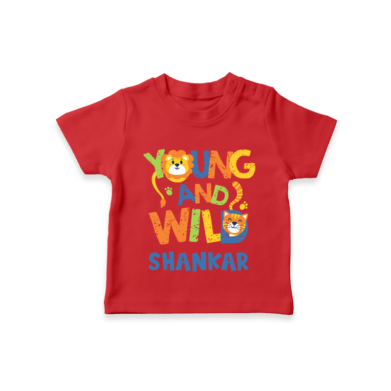 Young and Wild T-shirt | Personalized Baby T-shirt for Adventurous Kids - RED - 0-5 Months Old (Chest 17")