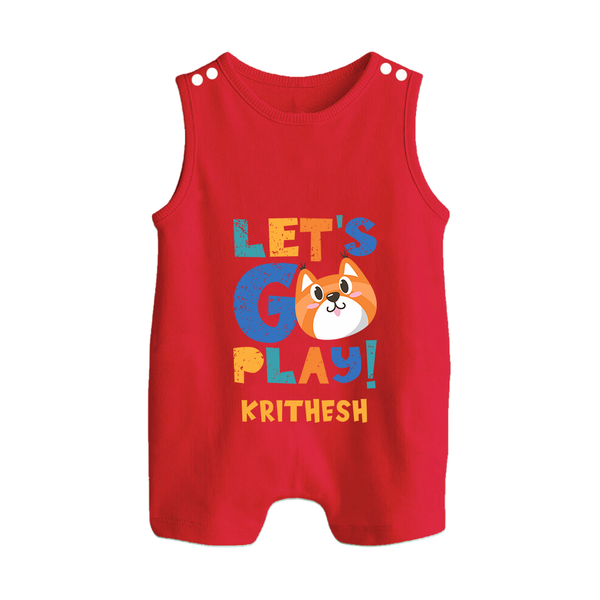 Let's Go Play Romper Suit/Sleeveless Romper | Custom Baby Romper Suit/Sleeveless Romper for Active Little Ones - RED - 0 - 5 Months Old (Chest 18")