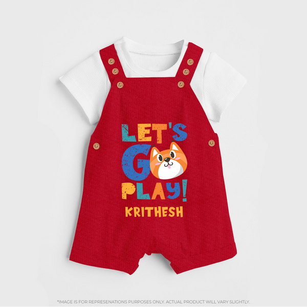 Let's Go Play Dungaree Set | Custom Baby Dungaree Set for Active Little Ones - RED - 0 - 5 Months Old (Chest 18")