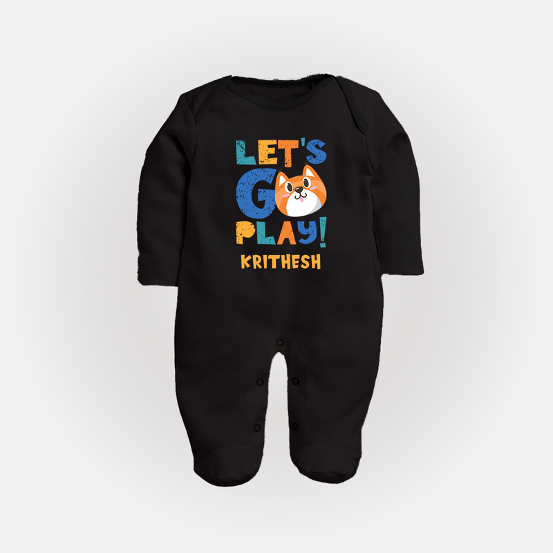 Let's Go Play Sleep Suit/Full Sleeve Body Suit | Custom Baby Sleep Suit/Full Sleeve Body Suit for Active Little Ones - BLACK - New Born (Chest 7.5")