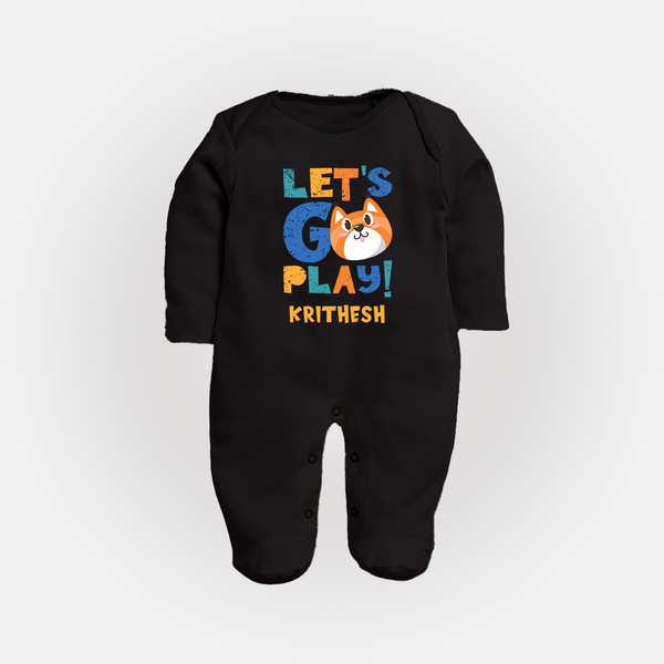 Let's Go Play Sleep Suit/Full Sleeve Body Suit | Custom Baby Sleep Suit/Full Sleeve Body Suit for Active Little Ones - BLACK - New Born (Chest 7.5")