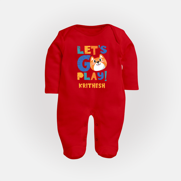 Let's Go Play Sleep Suit/Full Sleeve Body Suit | Custom Baby Sleep Suit/Full Sleeve Body Suit for Active Little Ones - RED - New Born (Chest 7.5")