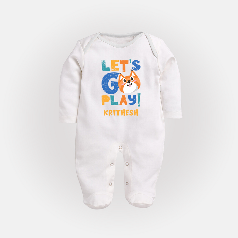 Let's Go Play Sleep Suit/Full Sleeve Body Suit | Custom Baby Sleep Suit/Full Sleeve Body Suit for Active Little Ones - WHITE - New Born (Chest 7.5")