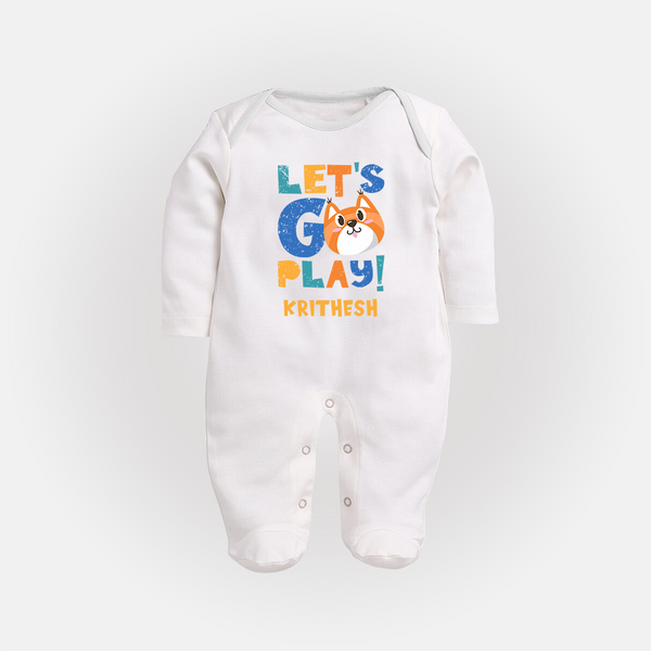 Let's Go Play Sleep Suit/Full Sleeve Body Suit | Custom Baby Sleep Suit/Full Sleeve Body Suit for Active Little Ones - WHITE - New Born (Chest 7.5")