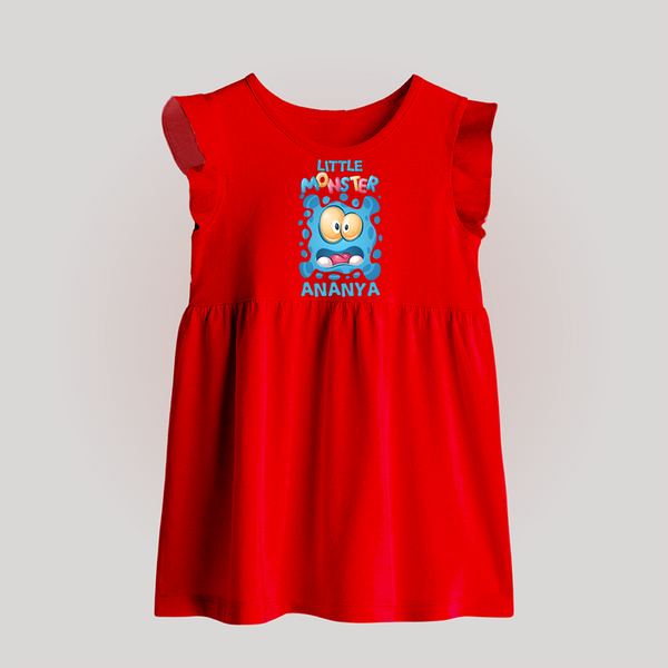 Little Monster Baby Frock | Personalized Baby Frock for Playful Kids - RED - 0 - 3 Months Old (Chest 17")
