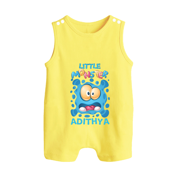 Little Monster Romper Suit/Sleeveless Romper | Personalized Baby Romper Suit/Sleeveless Romper for Playful Kids - PASTEL YELLOW - 0 - 5 Months Old (Chest 18")