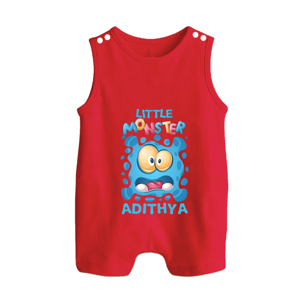 Little Monster Romper Suit/Sleeveless Romper | Personalized Baby Romper Suit/Sleeveless Romper for Playful Kids - RED - 0 - 5 Months Old (Chest 18")