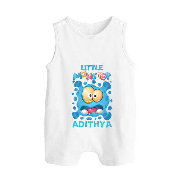 Little Monster Romper Suit/Sleeveless Romper | Personalized Baby Romper Suit/Sleeveless Romper for Playful Kids - WHITE - 0 - 5 Months Old (Chest 18")