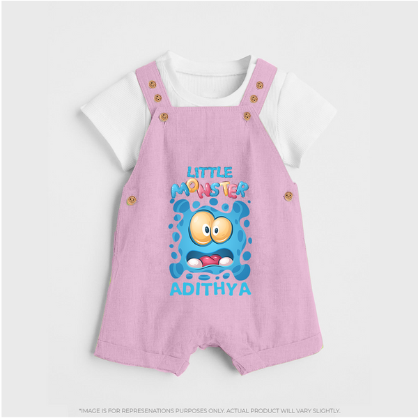 Little Monster Dungaree Set | Personalized Baby Dungaree Set for Playful Kids - BABY PINK - 0 - 5 Months Old (Chest 18")