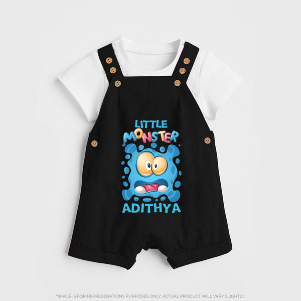 Little Monster Dungaree Set | Personalized Baby Dungaree Set for Playful Kids - BLACK - 0 - 5 Months Old (Chest 18")
