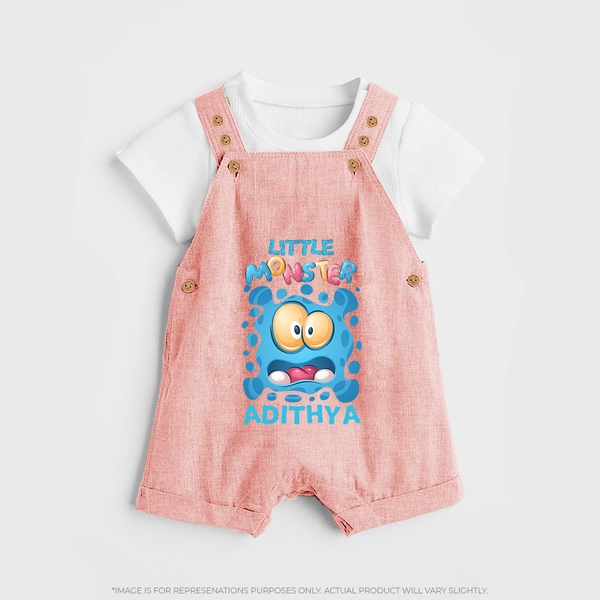 Little Monster Dungaree Set | Personalized Baby Dungaree Set for Playful Kids - PEACH - 0 - 5 Months Old (Chest 18")