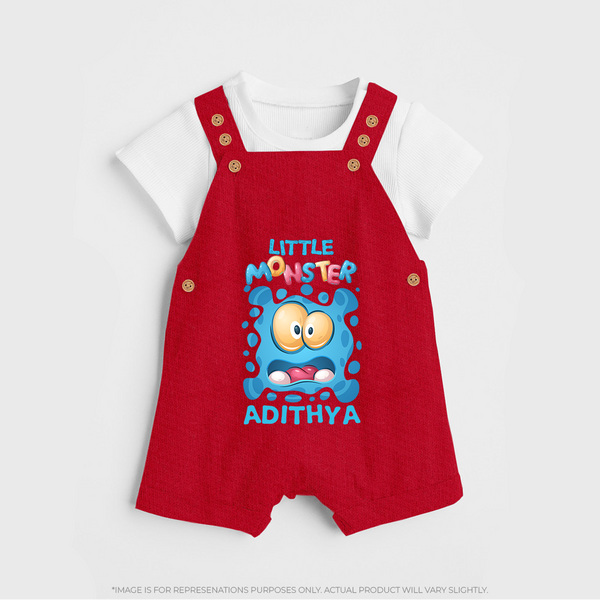 Little Monster Dungaree Set | Personalized Baby Dungaree Set for Playful Kids - RED - 0 - 5 Months Old (Chest 18")