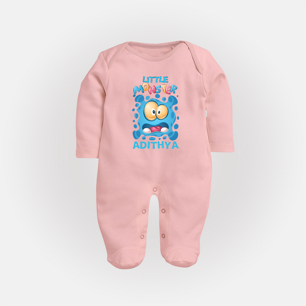 Little Monster Sleep Suit/Full Sleeve Body Suit | Personalized Baby Sleep Suit/Full Sleeve Body Suit for Playful Kids - BABY PINK - New Born (Chest 7.5")