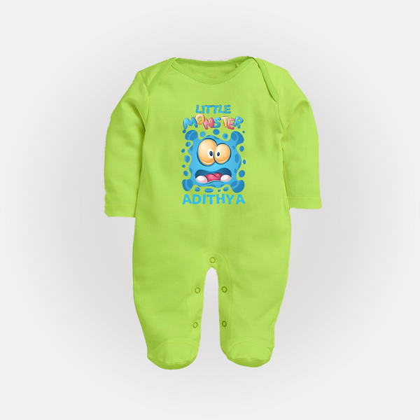 Little Monster Sleep Suit/Full Sleeve Body Suit | Personalized Baby Sleep Suit/Full Sleeve Body Suit for Playful Kids - LIME GREEN - New Born (Chest 7.5")