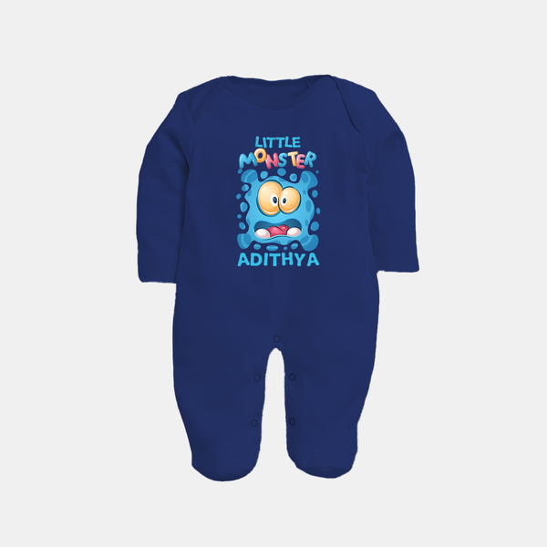 Little Monster Sleep Suit/Full Sleeve Body Suit | Personalized Baby Sleep Suit/Full Sleeve Body Suit for Playful Kids - NAVY BLUE - New Born (Chest 7.5")