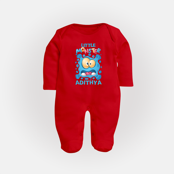 Little Monster Sleep Suit/Full Sleeve Body Suit | Personalized Baby Sleep Suit/Full Sleeve Body Suit for Playful Kids - RED - New Born (Chest 7.5")