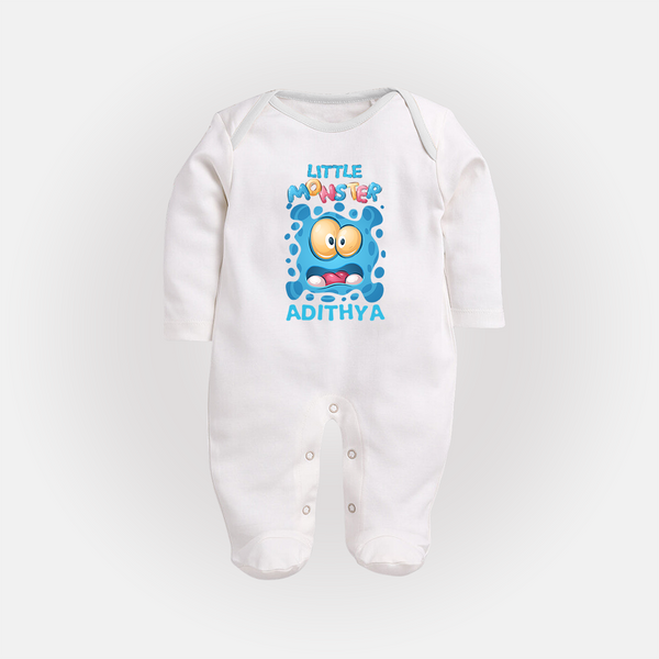Little Monster Sleep Suit/Full Sleeve Body Suit | Personalized Baby Sleep Suit/Full Sleeve Body Suit for Playful Kids - WHITE - New Born (Chest 7.5")
