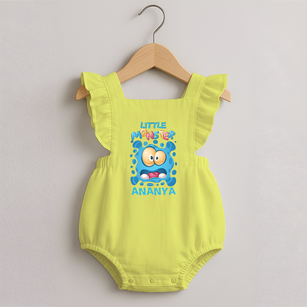Little Monster Romper Frock | Personalized Baby Romper Frock for Playful Kids - PASTEL YELLOW - 0 - 3 Months Old (Chest 19")