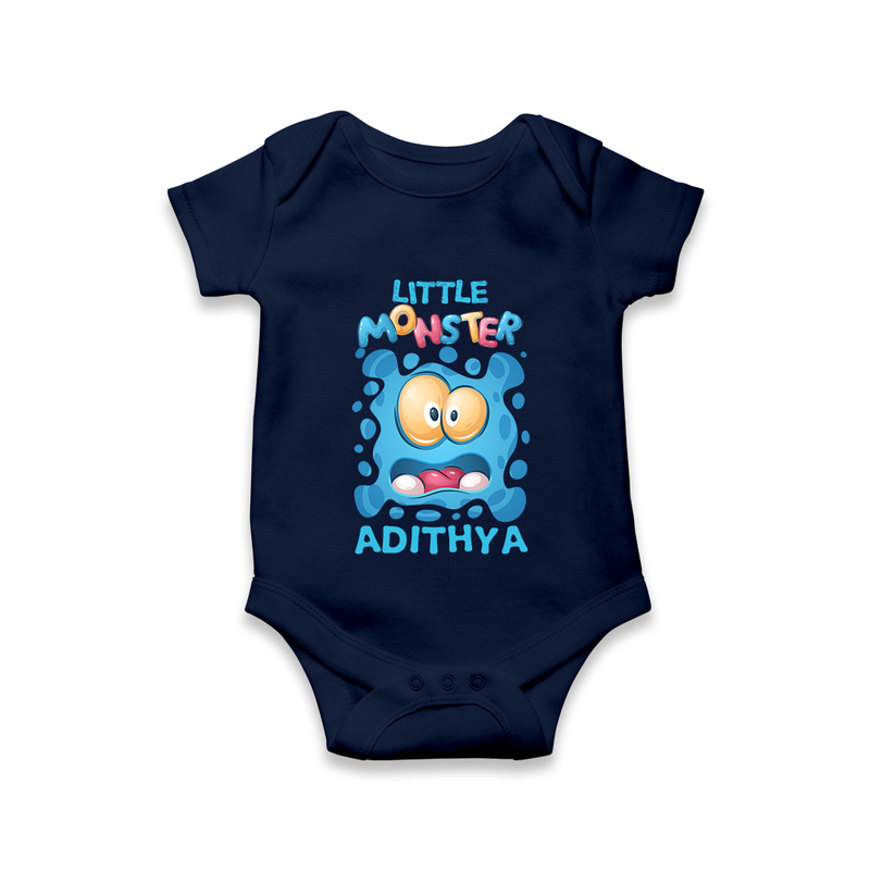 Little Monster Romper/onesie | Personalized Baby Romper/onesie for Playful Kids - NAVY BLUE - New Born (Chest 14")