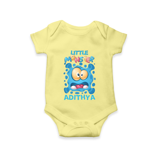 Little Monster Romper/onesie | Personalized Baby Romper/onesie for Playful Kids - PASTEL YELLOW - New Born (Chest 14")