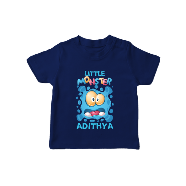 Little Monster T-shirt | Personalized Baby T-shirt for Playful Kids - NAVY BLUE - 0-5 Months Old (Chest 17")