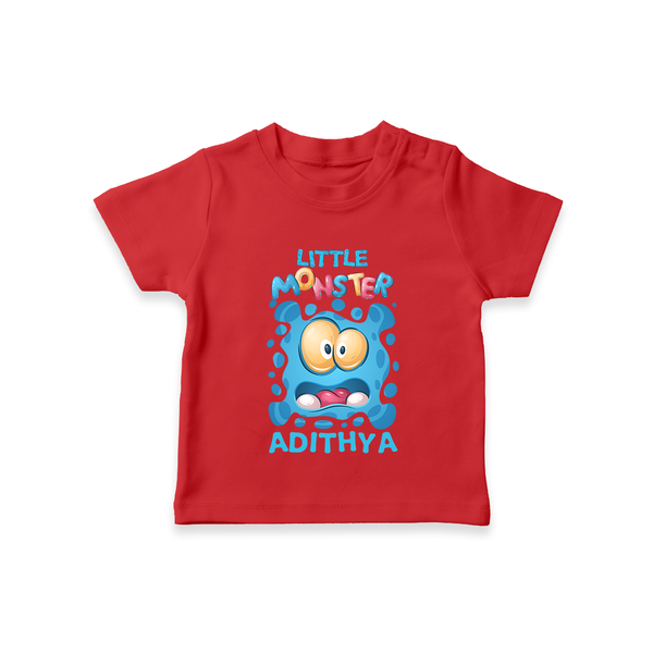 Little Monster T-shirt | Personalized Baby T-shirt for Playful Kids - RED - 0-5 Months Old (Chest 17")