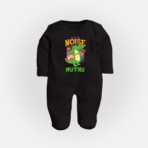 Make Some Noise Sleep Suit/Full Sleeve Body Suit | Custom Baby Sleep Suit/Full Sleeve Body Suit for Loud Little Ones - BLACK - New Born (Chest 7.5")