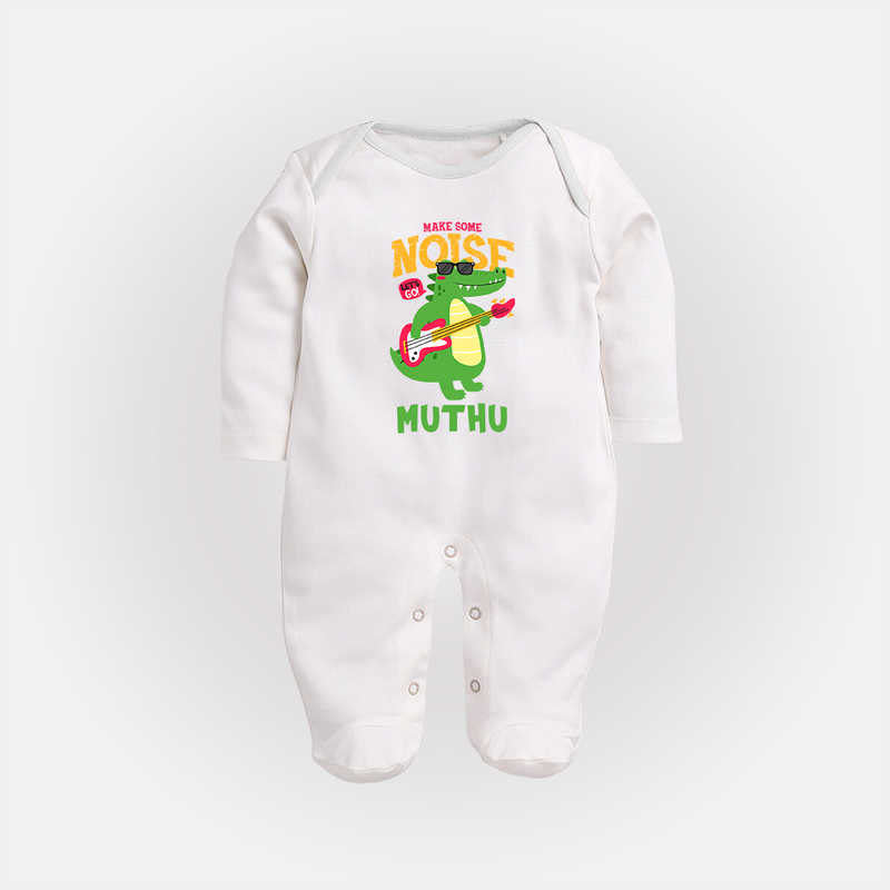 Make Some Noise Sleep Suit/Full Sleeve Body Suit | Custom Baby Sleep Suit/Full Sleeve Body Suit for Loud Little Ones - WHITE - New Born (Chest 7.5")