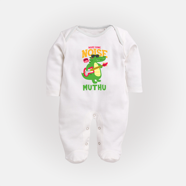 Make Some Noise Sleep Suit/Full Sleeve Body Suit | Custom Baby Sleep Suit/Full Sleeve Body Suit for Loud Little Ones - WHITE - New Born (Chest 7.5")