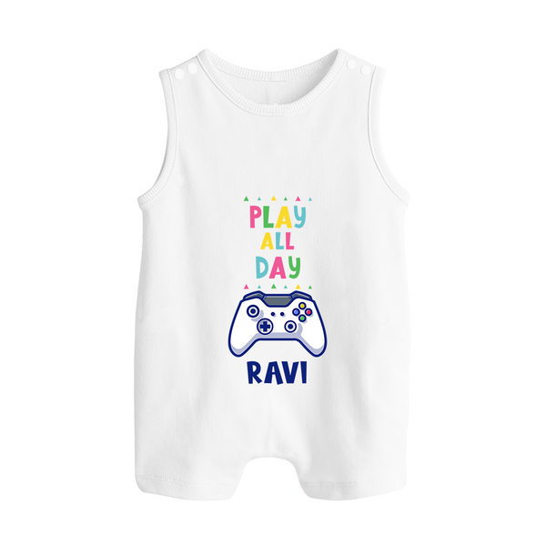 Play All Day Romper Suit/Sleeveless Romper | Personalized Baby Romper Suit/Sleeveless Romper for Busy Bees - WHITE - 0 - 5 Months Old (Chest 18")