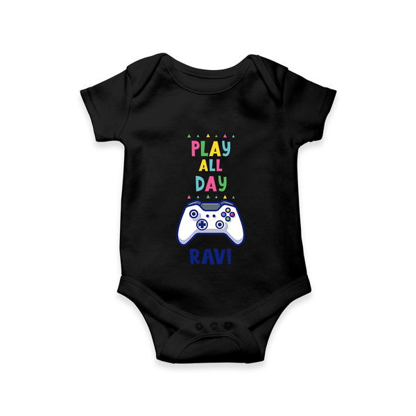 Play All Day Romper/onesie | Personalized Baby Romper/onesie for Busy Bees - BLACK - New Born (Chest 14")