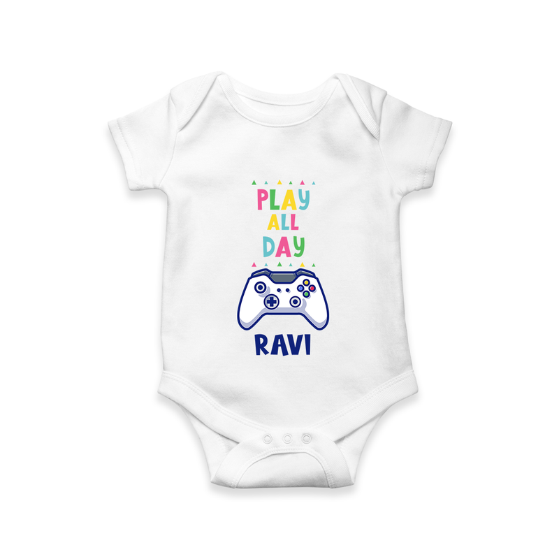 Play All Day Romper/onesie | Personalized Baby Romper/onesie for Busy Bees - WHITE - New Born (Chest 14")