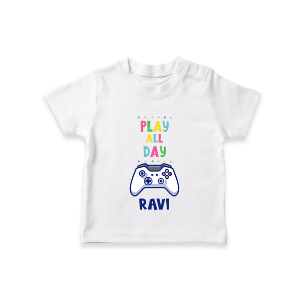 Play All Day T-shirt | Personalized Baby T-shirt for Busy Bees - WHITE - 0-5 Months Old (Chest 17")