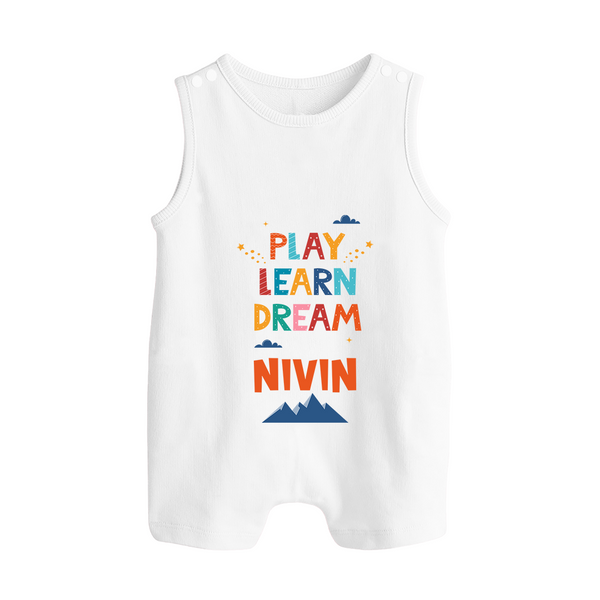 Play Learn Dream Romper Suit/Sleeveless Romper | Custom Baby Romper Suit/Sleeveless Romper for Curious Minds - WHITE - 0 - 5 Months Old (Chest 18")