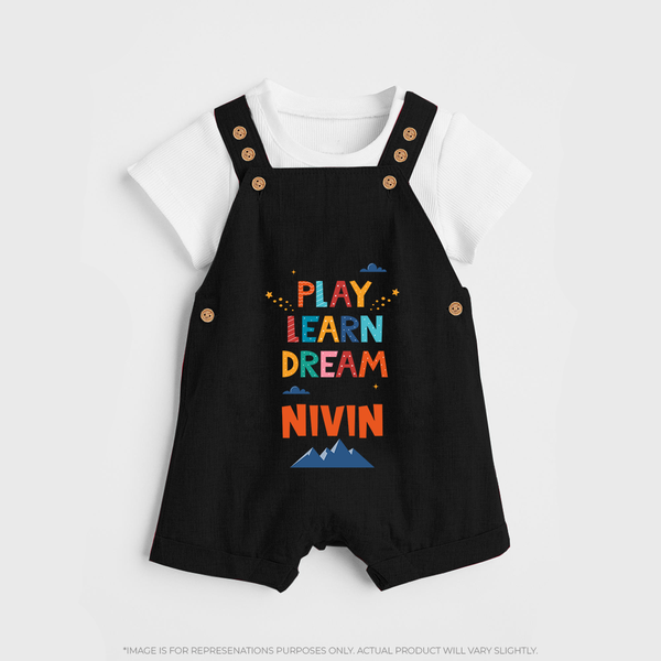 Play Learn Dream Dungaree Set | Custom Baby Dungaree Set for Curious Minds - BLACK - 0 - 5 Months Old (Chest 18")