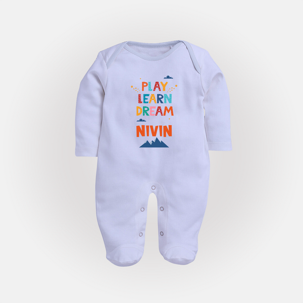 Play Learn Dream Sleep Suit/Full Sleeve Body Suit | Custom Baby Sleep Suit/Full Sleeve Body Suit for Curious Minds - BABY BLUE - New Born (Chest 7.5")