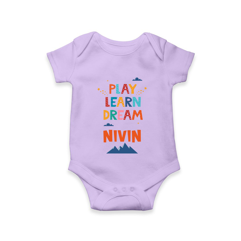 Play Learn Dream Romper/onesie | Custom Baby Romper/onesie for Curious Minds - LILAC - New Born (Chest 14")