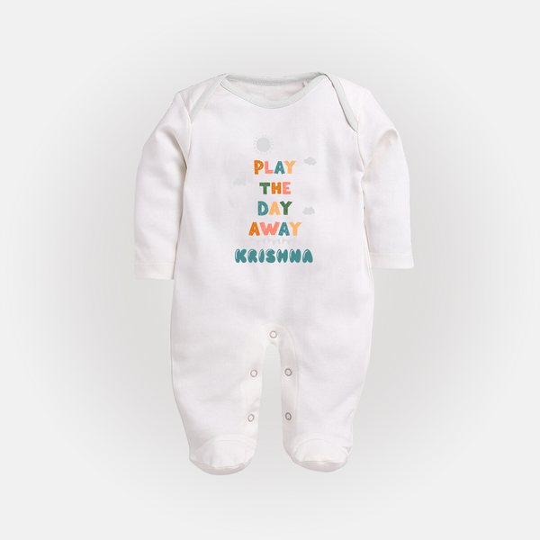 Play the Day Away Sleep Suit/Full Sleeve Body Suit | Personalized Baby Sleep Suit/Full Sleeve Body Suit for Fun-filled Days - WHITE - New Born (Chest 7.5")