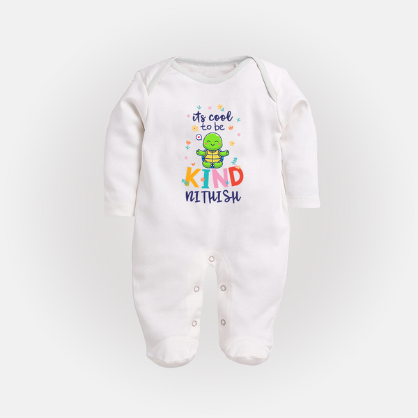 It's Cool to Be Kind Sleep Suit/Full Sleeve Body Suit | Custom Baby Sleep Suit/Full Sleeve Body Suit for Sweet Little Souls - WHITE - New Born (Chest 7.5")