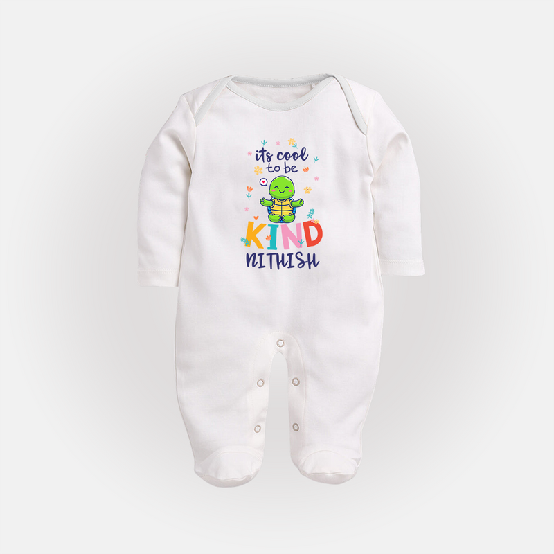 It's Cool to Be Kind Sleep Suit/Full Sleeve Body Suit | Custom Baby Sleep Suit/Full Sleeve Body Suit for Sweet Little Souls - WHITE - New Born (Chest 7.5")
