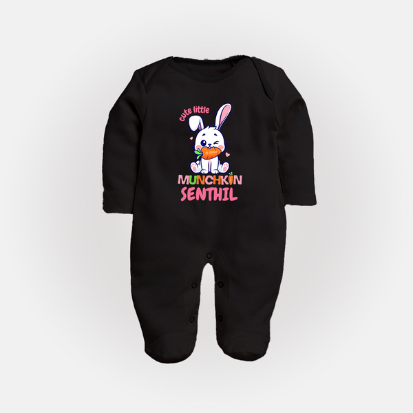 Cute Little Munchkin Sleep Suit/Full Sleeve Body Suit | Personalized Baby Sleep Suit/Full Sleeve Body Suit for Adorable Kids - BLACK - New Born (Chest 7.5")