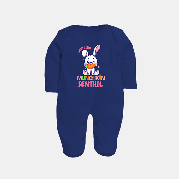 Cute Little Munchkin Sleep Suit/Full Sleeve Body Suit | Personalized Baby Sleep Suit/Full Sleeve Body Suit for Adorable Kids - NAVY BLUE - New Born (Chest 7.5")