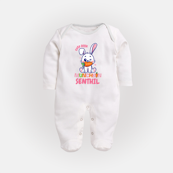 Cute Little Munchkin Sleep Suit/Full Sleeve Body Suit | Personalized Baby Sleep Suit/Full Sleeve Body Suit for Adorable Kids - WHITE - New Born (Chest 7.5")